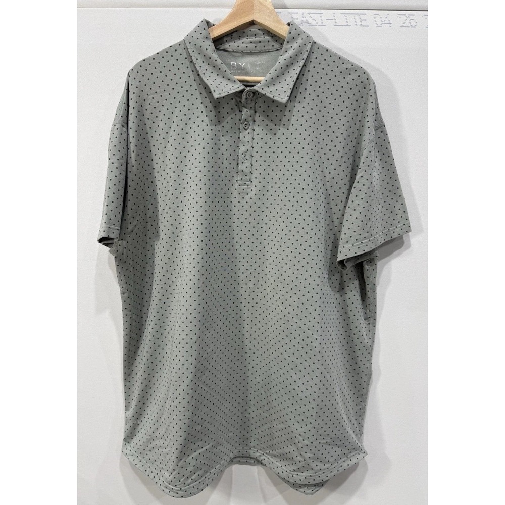 BYLT Premium Basics Lux Drop Cut Polo Shirt Green Polka Dot Men's 2XL